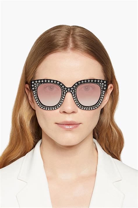 gucci acetate metal crystal cat-eye sunglasses|gucci 58mm polarized aviator sunglasses.